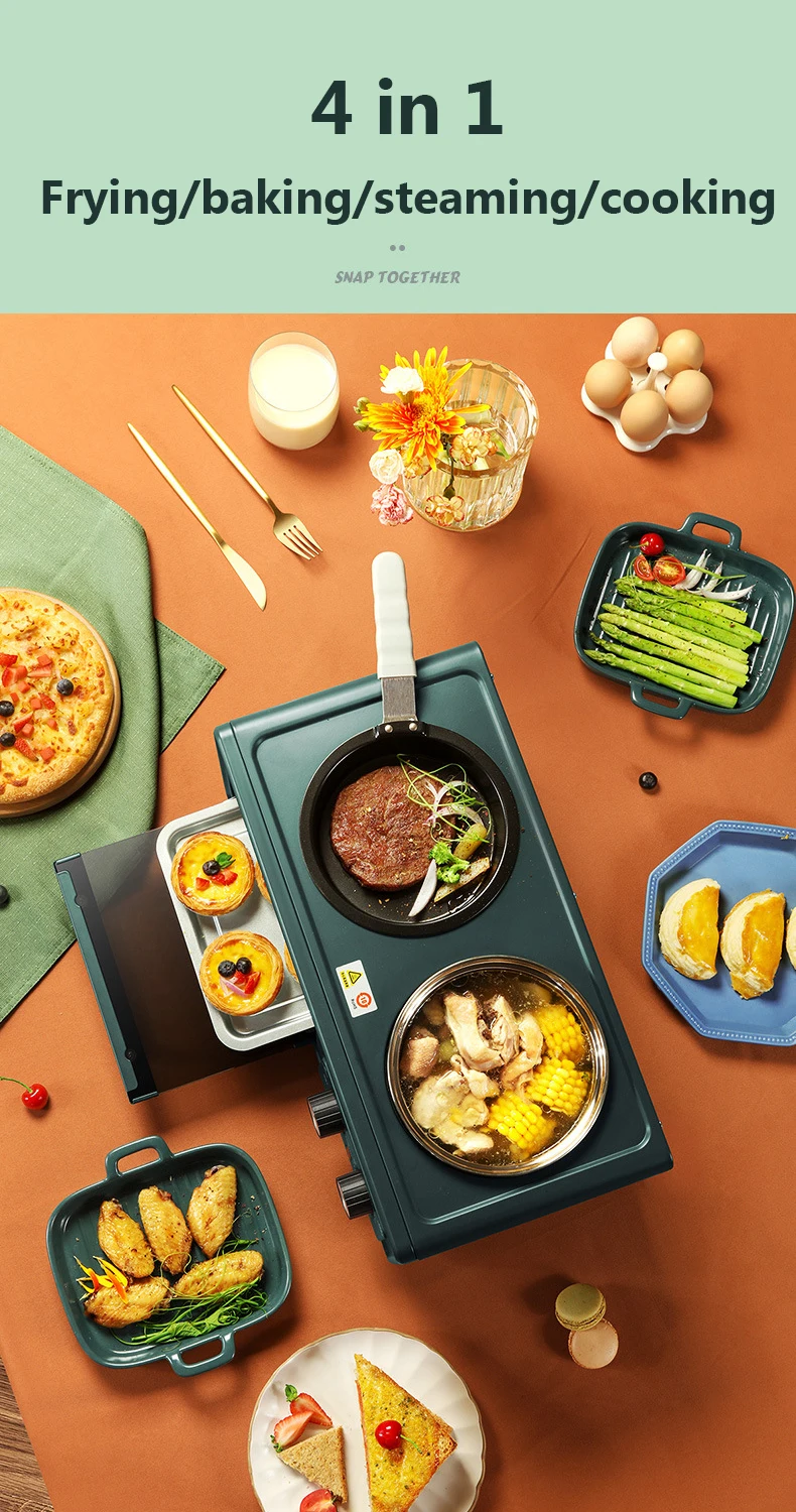 Description Picture 6 of itemCUKYI Electric 3 in 1 Household Breakfast machine mini bread toaster baking oven omelette fry pan hot pot boiler food steamer EU