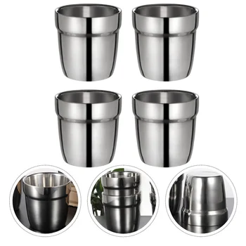 

4 Pcs Stainless Steel Double-layer Thickened Cup Kids Anti-scald Cup