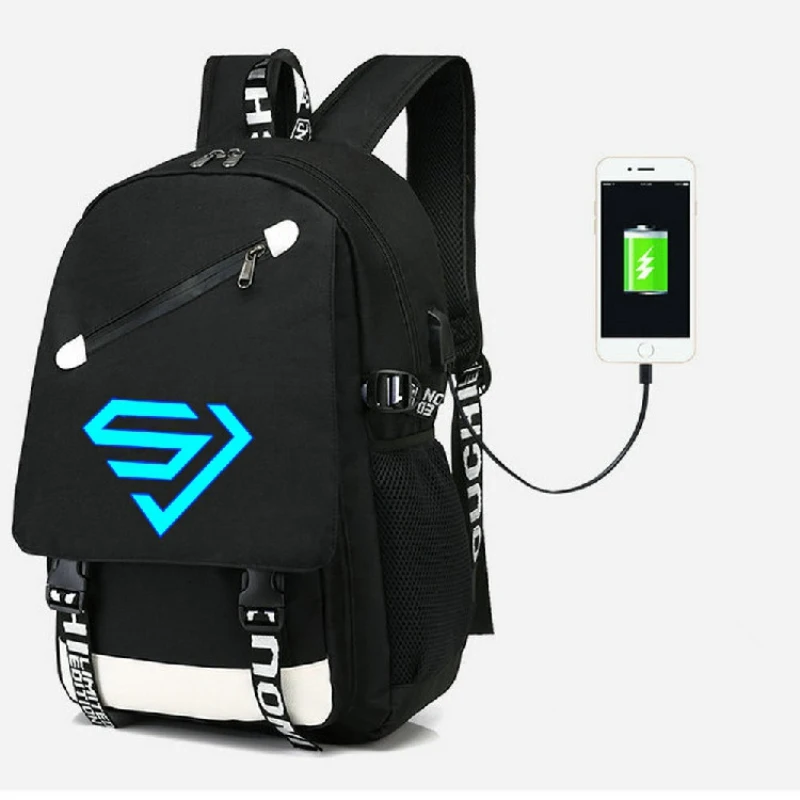 Mainlead KPOP Super Junior нейлоновый рюкзак школьные сумки Повседневный ноутбук с USB разъемом - Цвет: Blue
