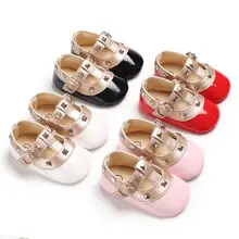 Chaussures en cuir pour nouveau né fille, chaussures de princesse à semelle souple, sangle à boucle solide, plates avec talon, 4 couleurs, 2019 