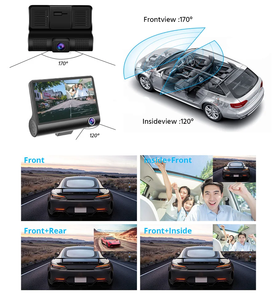 E-ACE B28 HD 1080P Dual Lens Car Dash Cam with 24H Video Monitoring Support