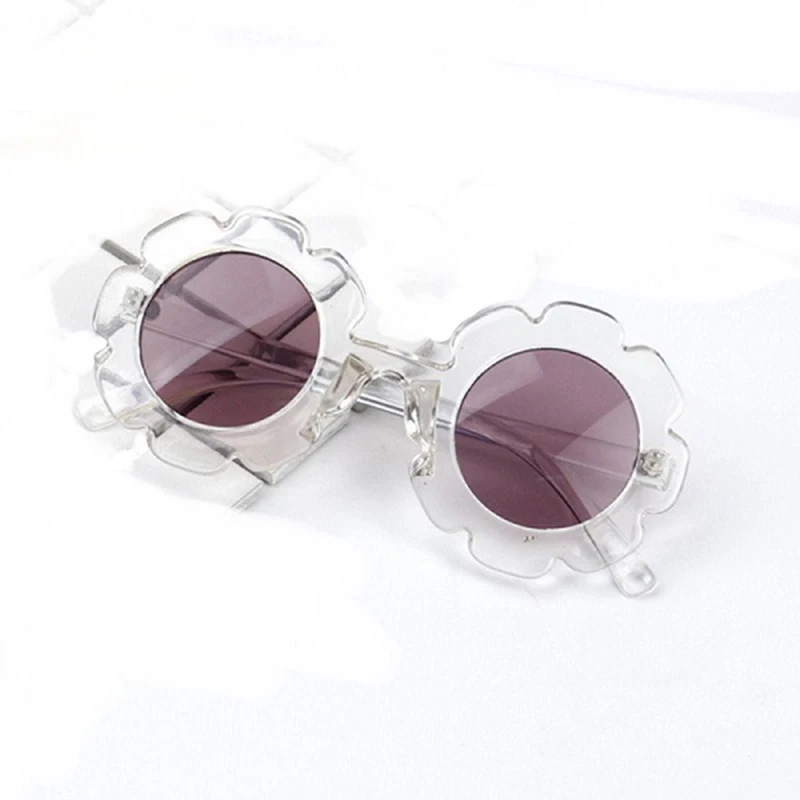 Винтажные очки детские солнцезащитные очки Круглые Цветочные Gafas детские спортивные солнцезащитные очки UV400 для девочек и мальчиков модные очки - Цвет линз: Clear Grey