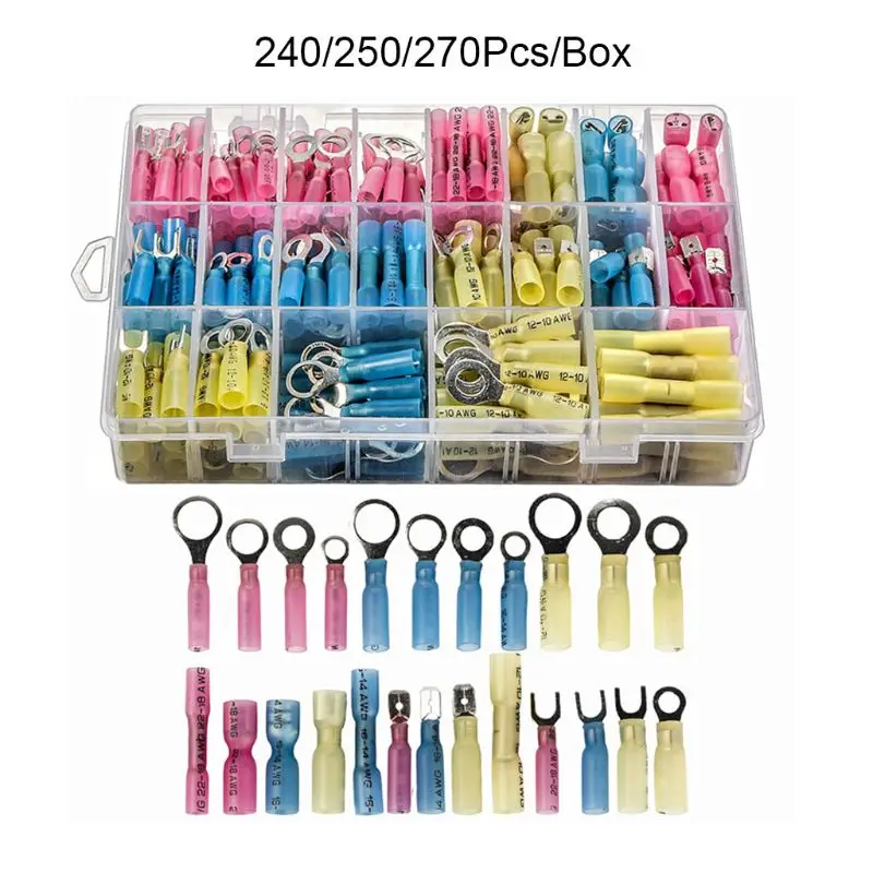 

240/250/270pcs Heat Shrink Wire Connectors Electrical Terminals Kit Waterproof