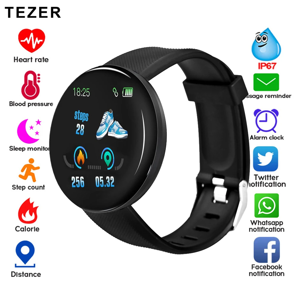  D18 Smart Watch Sleep Tracker Heart Rate Tracker SmartWatch Men Women Blood Pressure Sport Round Sm - 4000296863207