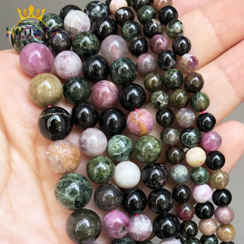 

AAA Genuine Natural Colorful Tourmaline Loose Stone Beads Round Beads For Jewelry Making DIY Bracelet Accessories 15" 4/6/8/10mm