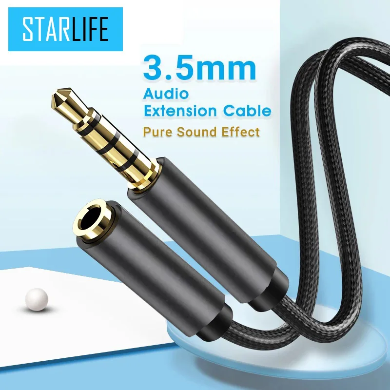 

STARLIFE 3.5mm Male to Female Extension Cable with Microphone Stereo Audio Adapter Compatible for iPhone iPad Smartphones Tablet