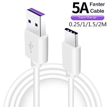 

5A USB Type C Cable For Samsung S10 S9 S8 Xiaomi Huawei P30 Pro Fast Charge Mobile Phone Charging Wire White Cable