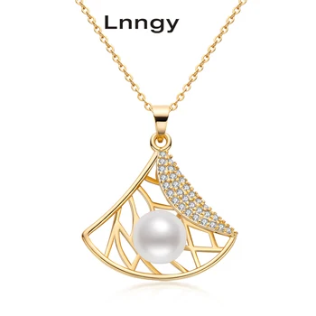 

Lnngy Hot 14K Gold Filled Chain Necklace 8.5-9mm Natural Freshwater Pearl Skirt Necklace Women Engagement Pendant Jewelry Gifts
