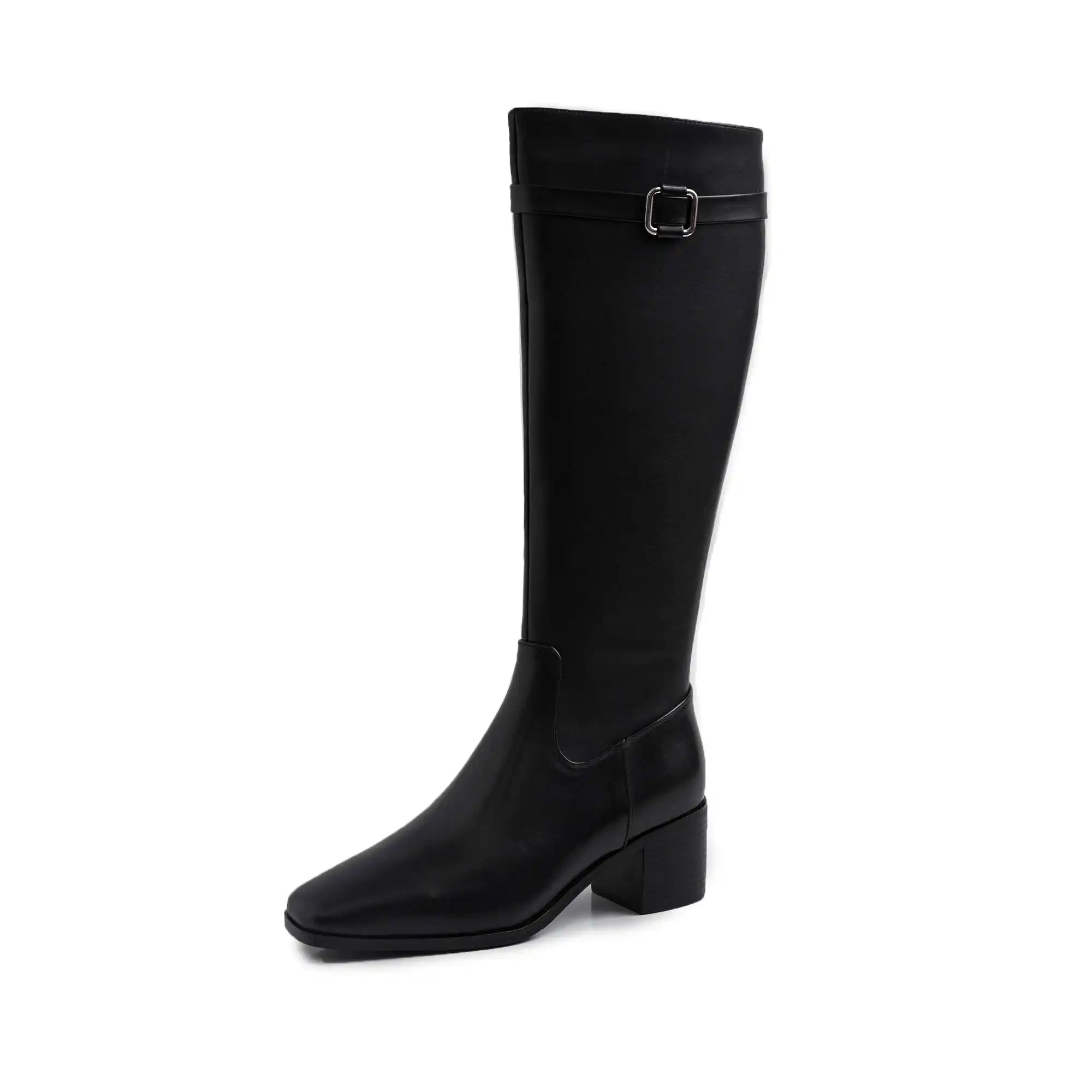 black2 heels 6cm Vichelo/Лидер продаж; Новинка; сапоги из натуральной кожи на молнии; элегантные женские зимние сапоги до бедра с квадратным носком на среднем каблуке с пряжкой и ремешками; L91 - Цвет: black2 heels 6cm