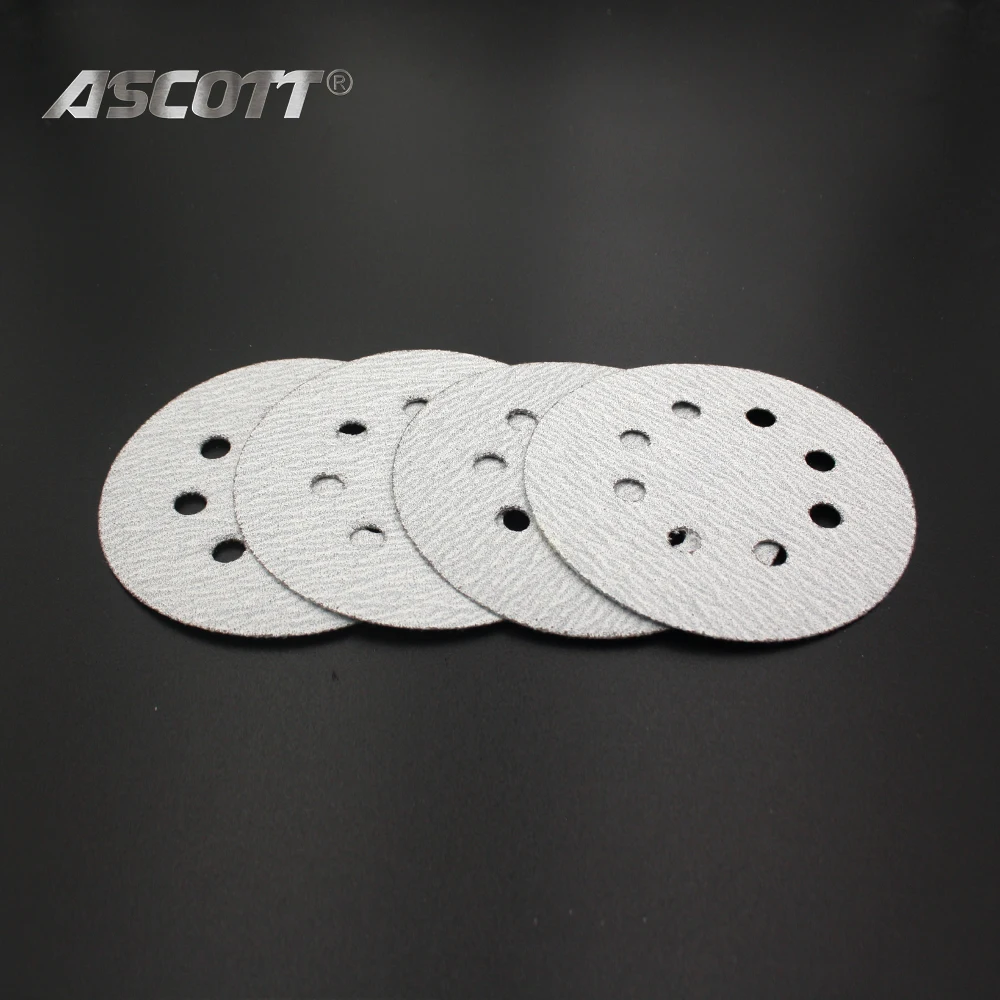 100pcs 5Inch 8Hole White Alumina Sandpaper Polishing Self-adhesive Loop Polishing Disc for Angle Grinder Metal Wood Polishing