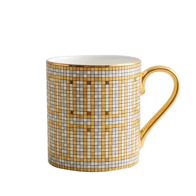 

High-grade Mosaic Gold Ceramic Mugs Nordic Ins Creative Net Red Water Cup Wedding Hand grip Coffee Cup