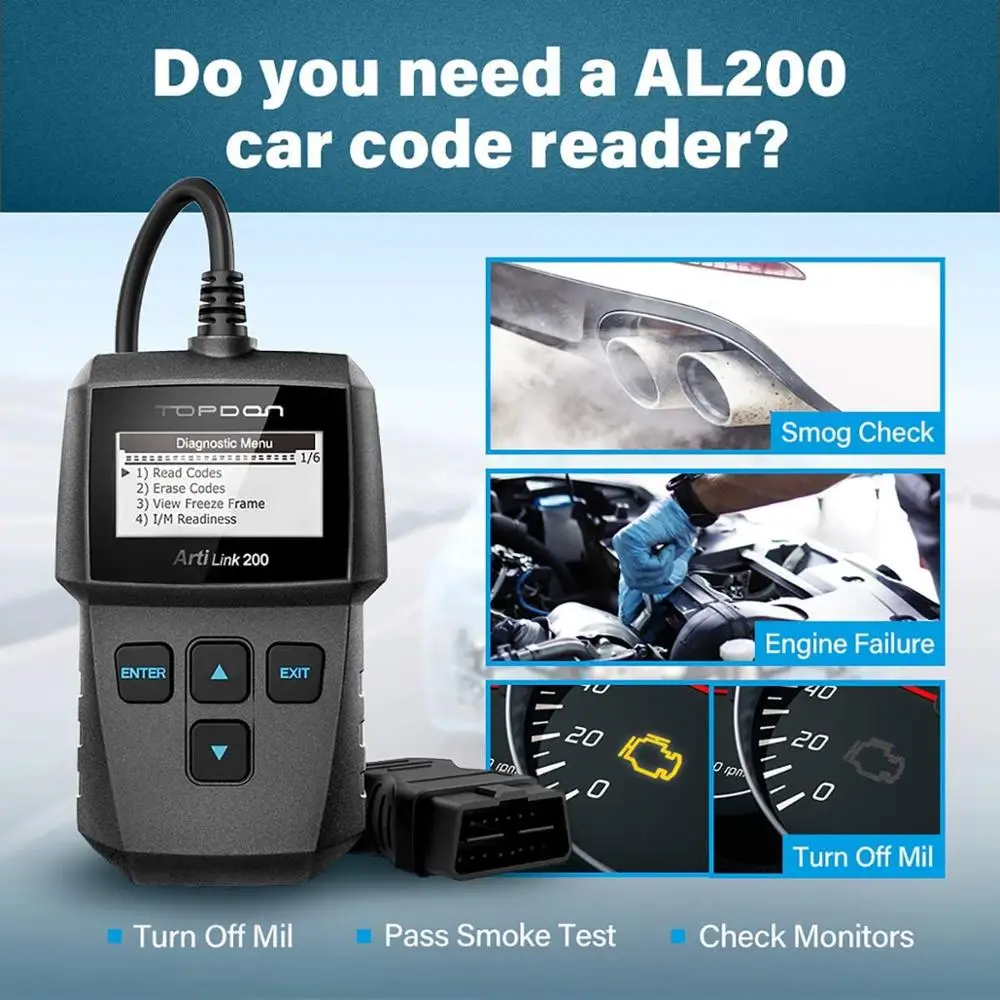 Автомобильный считыватель кодов TOPDON Artilink200 OBDII OBD2 сканер автомобильный