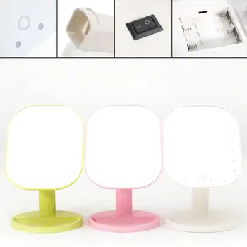 

360° Rotating Makeup Mirror With LED Cosmetic Mirror Touch Dimmer Switch Battery Operated Stand for Tabletop Bathroom Travel