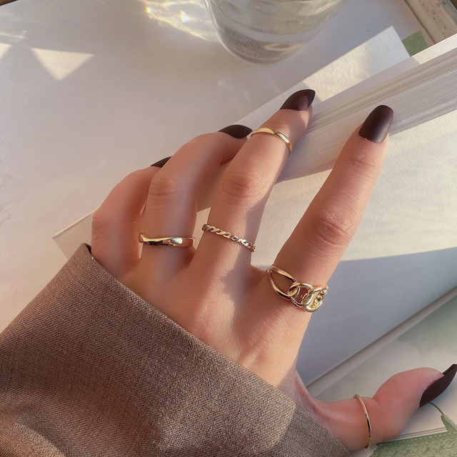 Gold Irregular Knot Rings Set For Women Girls Fashion Wide Female Finger Opening Rings Gift 2021 Jewelry Party
