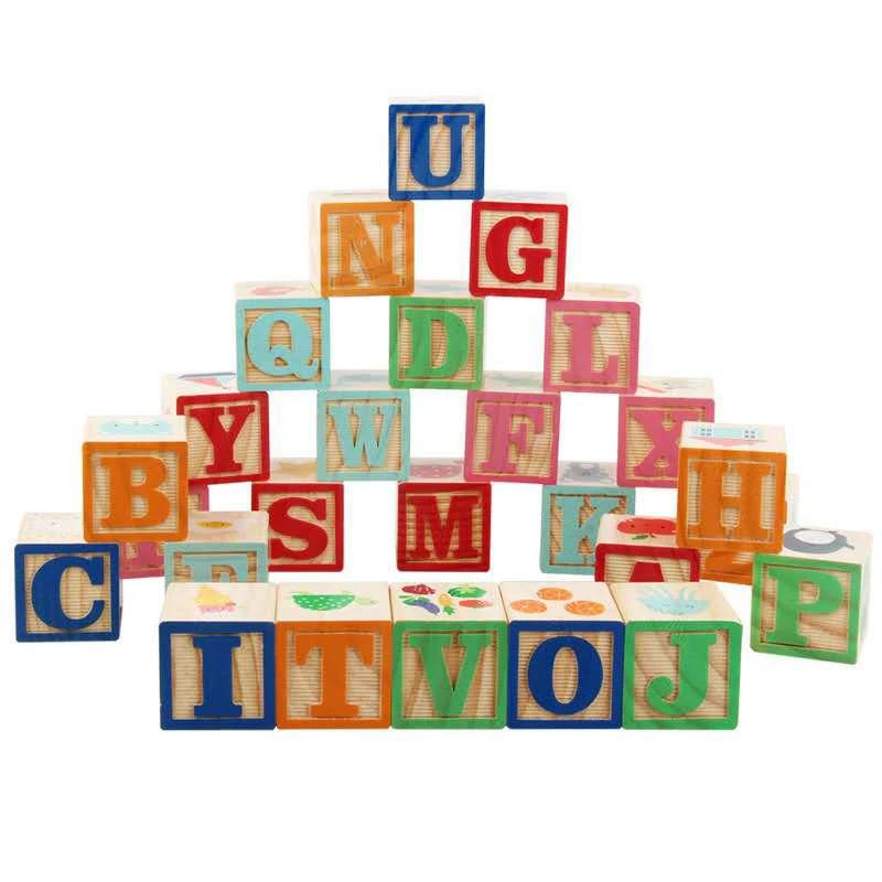 

Kids Montessori Alphabet Letters Digital Wooden ABC 6 SIDE Cube Blocks 26PCS Early Learning Resources Educational Toys