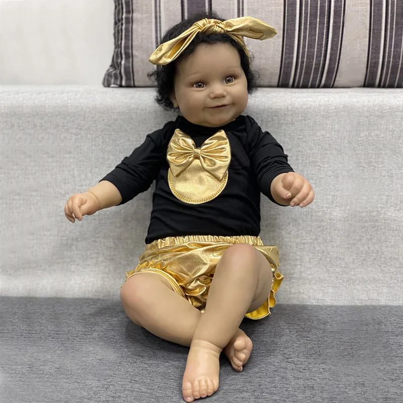 

22Inch Beibei Reborn Doll African Super Cute Baby Newborn Toys Children's Soft Vinyl Silicone High Quality Reborn Doll Toys