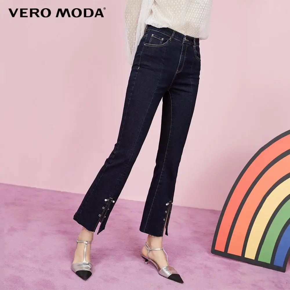 Vero Moda женские расклешенные джинсы с высокой посадкой и эффектом потертости | 319349547 - Цвет: J3E Indigo blue