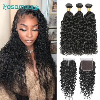 

Rosamour Brazilian Water Wave Bundles With Closure Wet And Wavy Human Hair Bundles With Closure 3Bundles With Closure Hair Weave