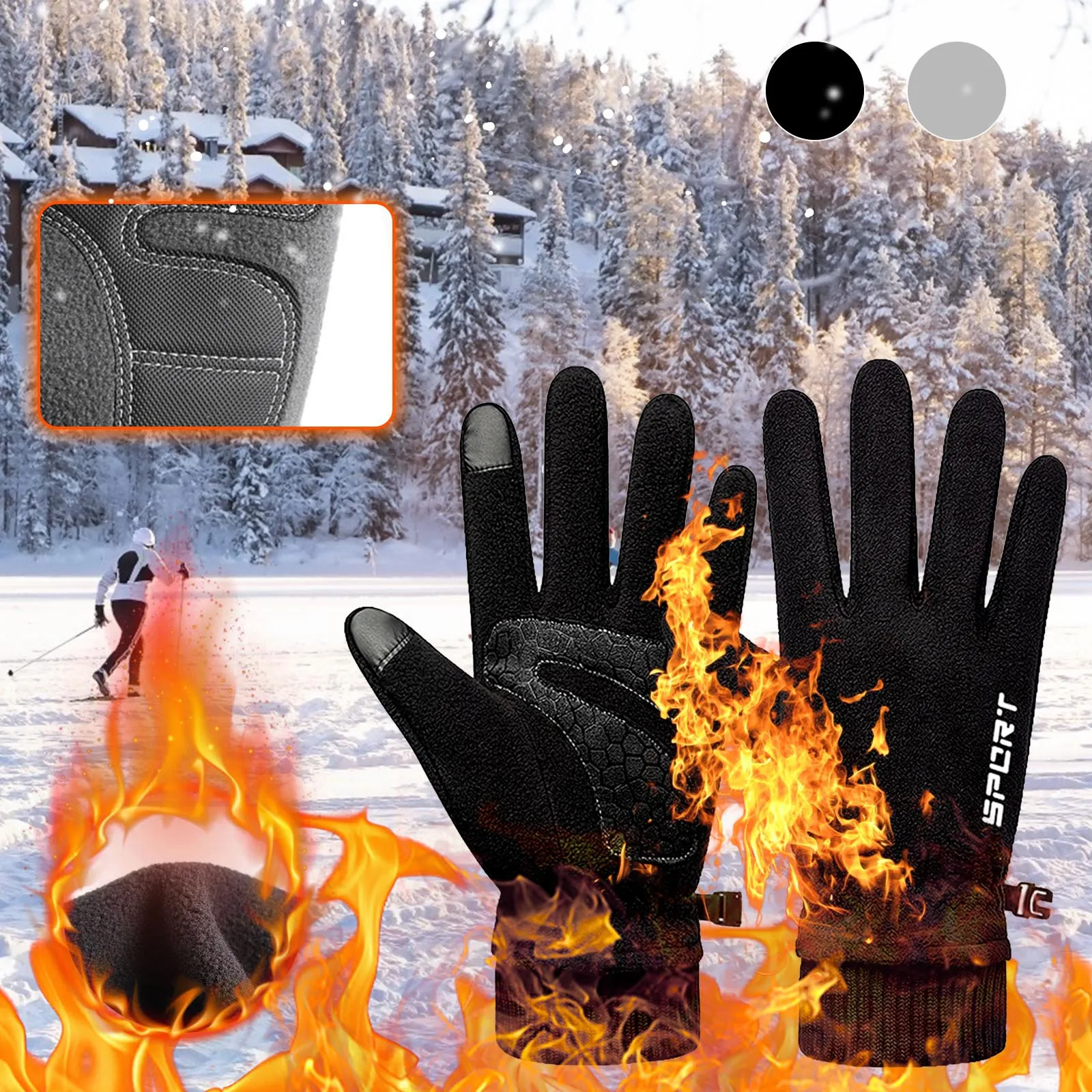 Touch screen Black ski gloves men Winter Thickened Warmth And Velvet