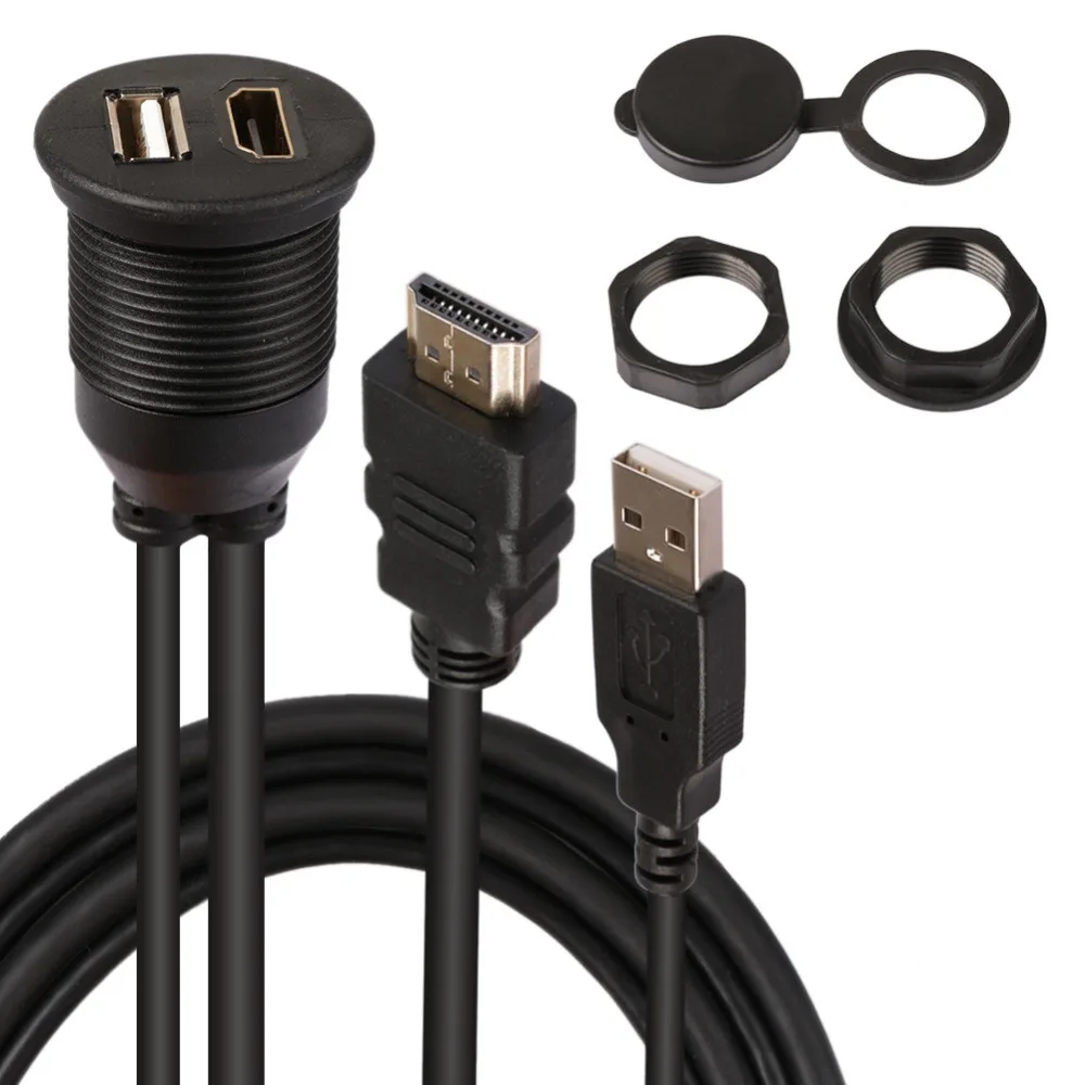 Водонепроницаемый Dash заподлицо USB2.0 HDMI мужчин и женщин аудио кабель-удлинитель для автомобиля мото лодки 6 мм USB HDMI кабель для скрытого монтажа 1 м