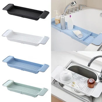 

Retractable Bathtub Storage Rack Bath Tray Shelf Tub Multi-function Bathroom Tools Towel Storage shelf Kitchen Sink Drain Holder
