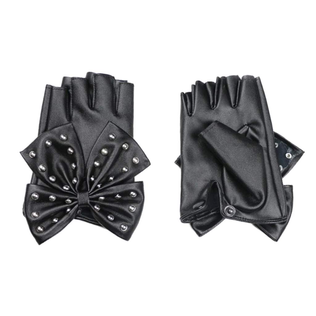 1 Pair Fashion Fingerless Gloves Female PU Leather Rivet Mitten Hip Hop