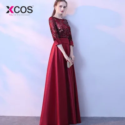 XCOS трапециевидной формы с блестками, Золотое вечернее платье длинное платье для выпускного вечера Вечерние вечернее платье торжественное платье Для женщин элегантное женское платье De Soiree - Цвет: Бургундия