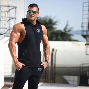 

OA Men's Autumn Gym Fitness Workout Bodybuilding Hooded Tank Tops Muscle Fit Sleeveless Hoodies Sports Sweatshirts Vest Top Tee