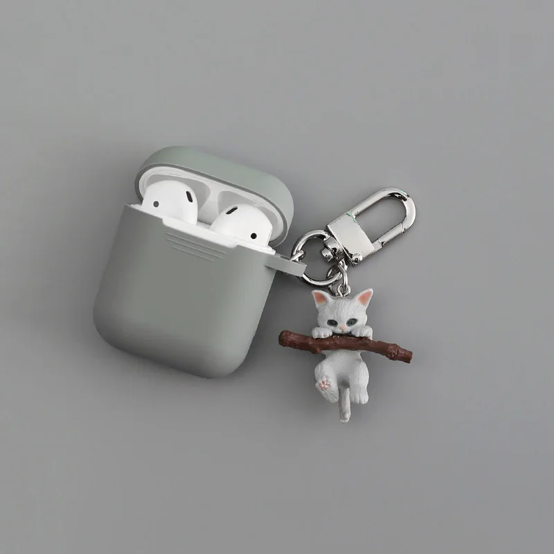Темно-серый Милый чехол для наушников с кошкой и собакой для Apple Airpods, беспроводной чехол с Bluetooth, защитный чехол для наушников, гладкий сенсорный чехол для зарядки - Цвет: Темно-серый