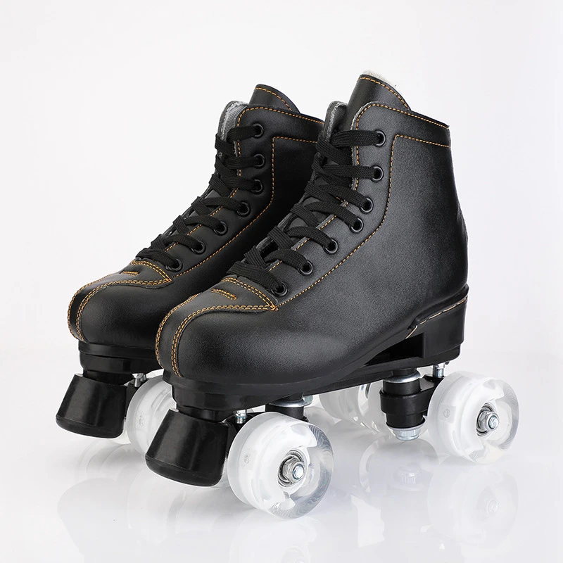 steak Cursus In tegenspraak Black Lether Luxe Rolschaatsen Schoenen Twee Lijn Pu 4 Wiel Roller Outdoor  Volwassen Man Vrouw Kids Patines Europa maat 35 45|Skate Schoenen| -  AliExpress