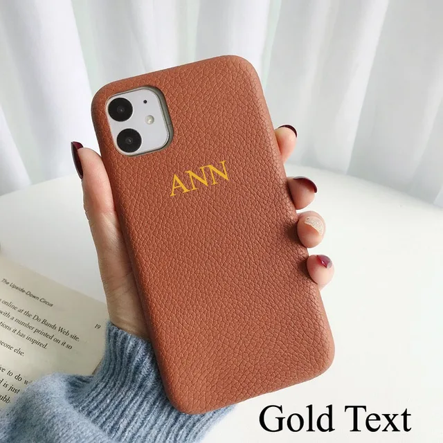 Gold initial Letters Personalised Leather Luxury Pebble Grain PU