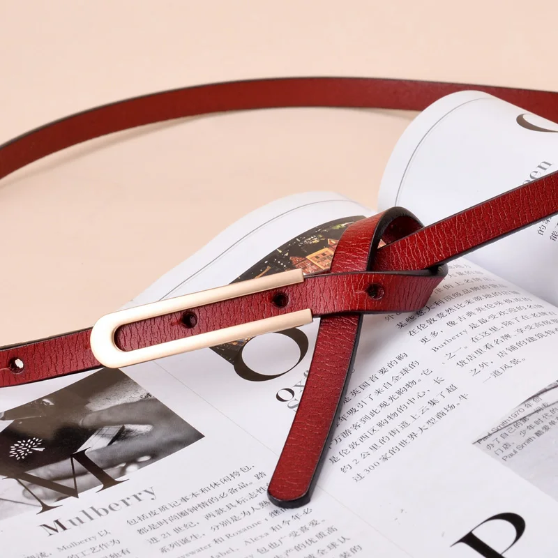 Fashion vintage 1.2cm white/black hollow fine Womens / Ladies Slim Leather Belt Korean style with "U" pin buckle for dress jeans