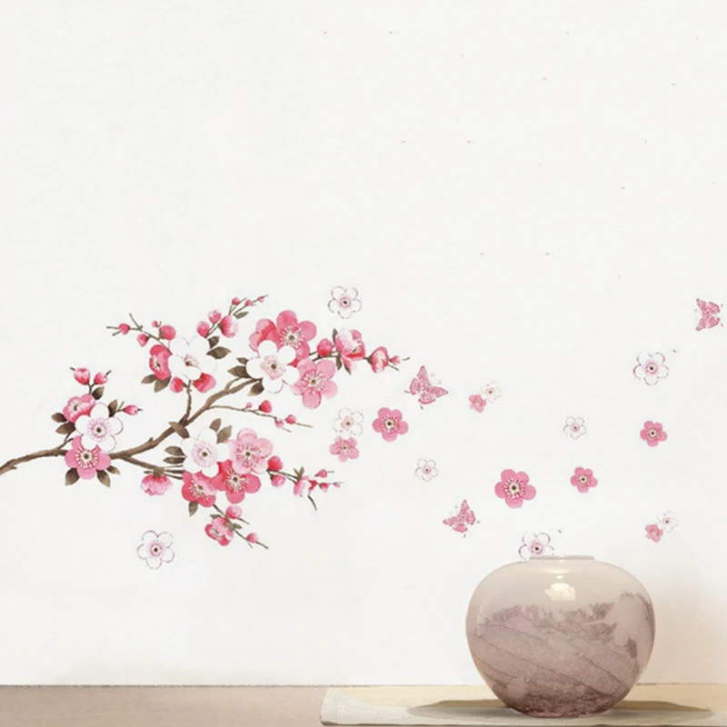 Home Wall Stickers Decals Removable Butterfly Peach Blossom Printed PVC Green Sticker For Diy Tools Parts 2019 New |