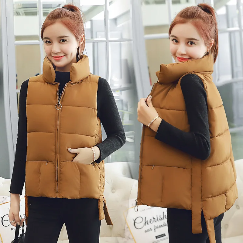 

2019 Autumn And Winter New Style down Feather Cotton Vest Female Short Korean-style Stand Collar Thick Cotton Vest Cotton Coat V