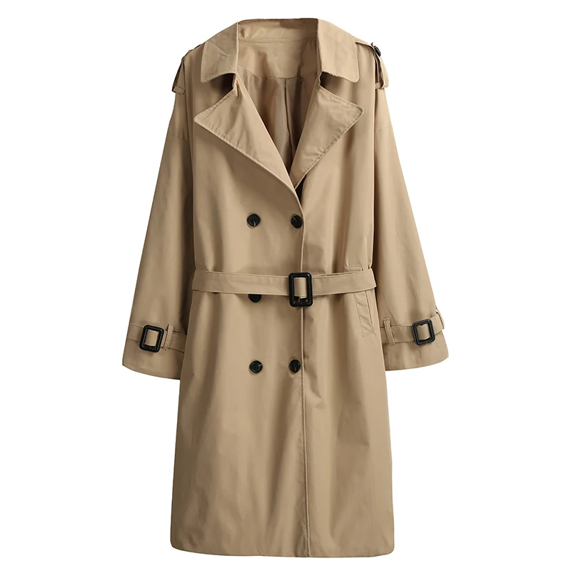 Fall Winter Women Trench Coat Large Lapel Solid Long Coat Double-breasted Long Sleeve Pocket Casual Outerwear Women Clothes