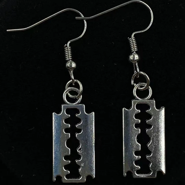 Gothic Emo Silver Razor Blade Earrings Set Jewelry Accessory