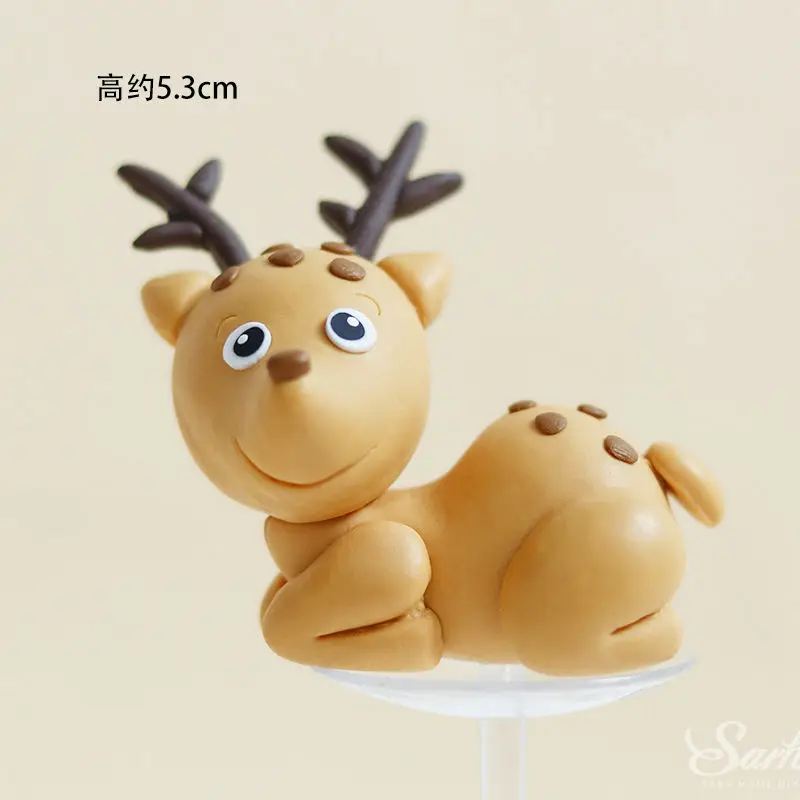 Sika deer Панда, лиса, пятнистый олень, топпер для торта, войлочные деревья, гриб, украшение на день рождения, для свадьбы, Детские вечерние принадлежности для выпечки, милые подарки - Цвет: Sika deer