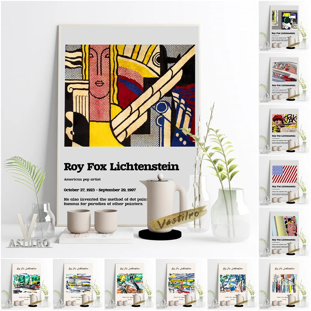 

Roy Fox Lichtenstein Pop Art Exhibition Museum Poster Abstract Expressionism Canvas Painting Cartoon Comic Decor Wall Stickers