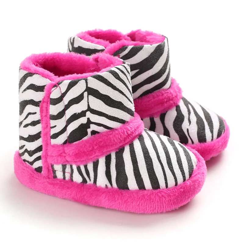 

New Winter Warm Baby Boots Children Boy Girl Casual Zebra Pattern Print Thicken Velvet Boots Baby Shoes Walking Shoes