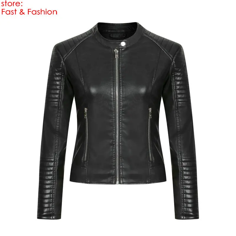 Z009 Black Новинка модные женские туфли осень-зима Куртки из искусственной кожи женское; зауженный крой короткие мотоциклетные пальто Верхняя одежда черный, белый, розовый цвет - Цвет: Z009 Black