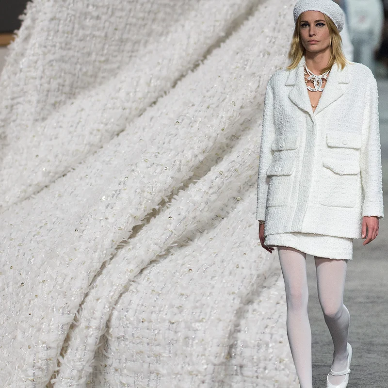 Ткань Франция белый блесток твидовая ткань осенний жакет платье костюмы материалы для одежды швейная ткань метр