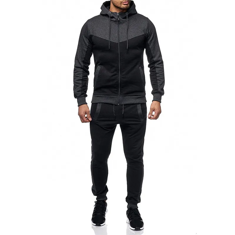 Dark Gray Мужской спортивный костюм с капюшоном, комплект из двух предметов, осенне-зимний мужской спортивный костюм, черные белые брюки и футболка, мужской спортивный костюм O10 - Цвет: Dark Gray