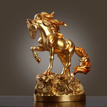 

Nordic Gold Lucky Horse Art Statue Sculpture Animal Steed Statues Resin Art&craft Home Decoration Accessories Ornaments R2029