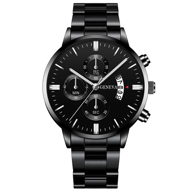 2020 Fashion Trend Men's Stainless Steel Watch Luxury Calendar Quartz Watch Men's Business Casual Watch Black Silver
