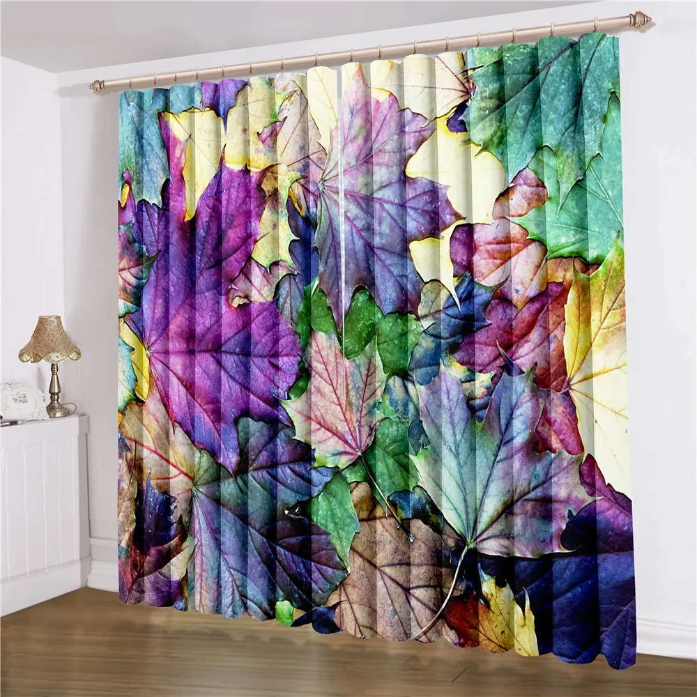 

Colorful Maple Leaf Window Curtain 2 Panels Autumn Window Drapes 3D Print For Living Room Window Treatment Polyester Curtain