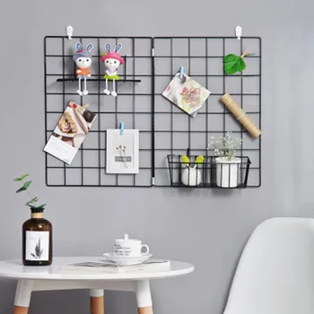 

Ins Nordic Home Wall Art Decoration Iron Grid Decor Photo Frame Postcards DIY Mesh Display Storage Rack Holder Shelf Organizer