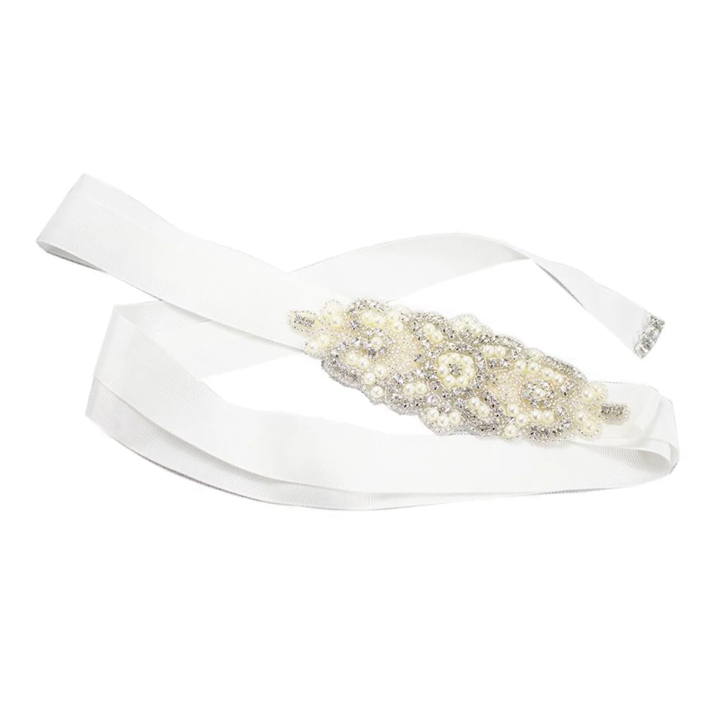 New 104'' Long Bridal Rhinestone Wedding Belts with Crystal and Pearls for Wedding Dress Sashes and Belt, Beige
