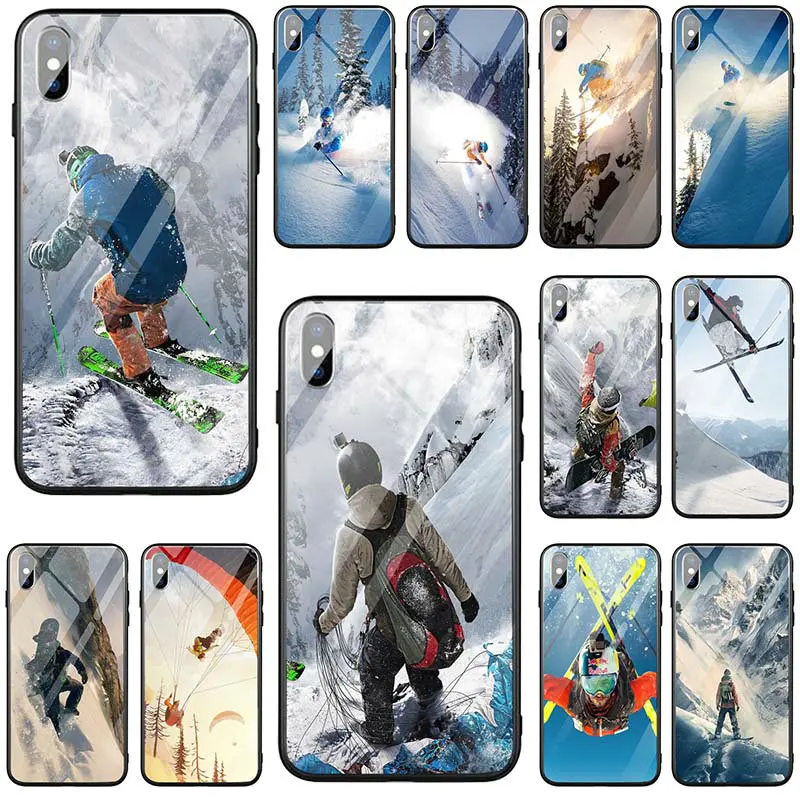 Чехлы для телефонов из закаленного стекла для iPhone 5 5S SE 7 6S 6 8 Plus X XR XS Max кристально чистый чехол Снежный или лыжный спорт Сноубординг