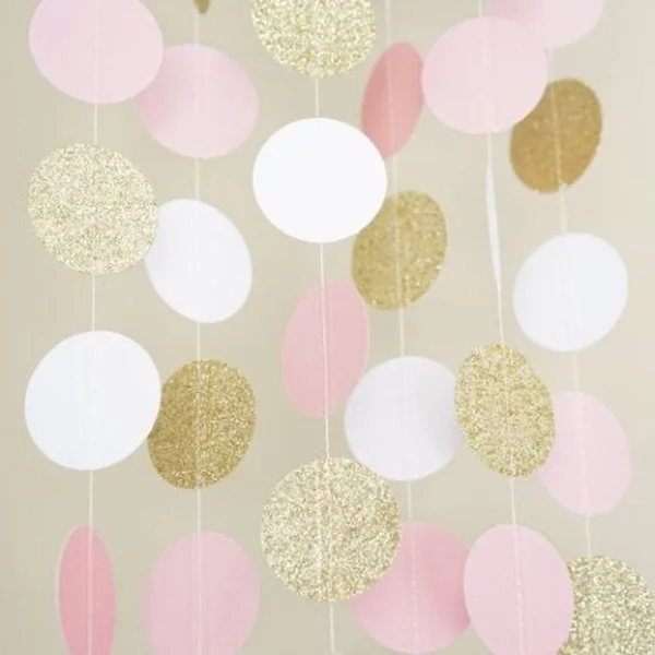 2 м розовый белый золотой блестящий круг в горошек бумага Гарланд гирлянды-флажки Детские пастельные вечерние Декор