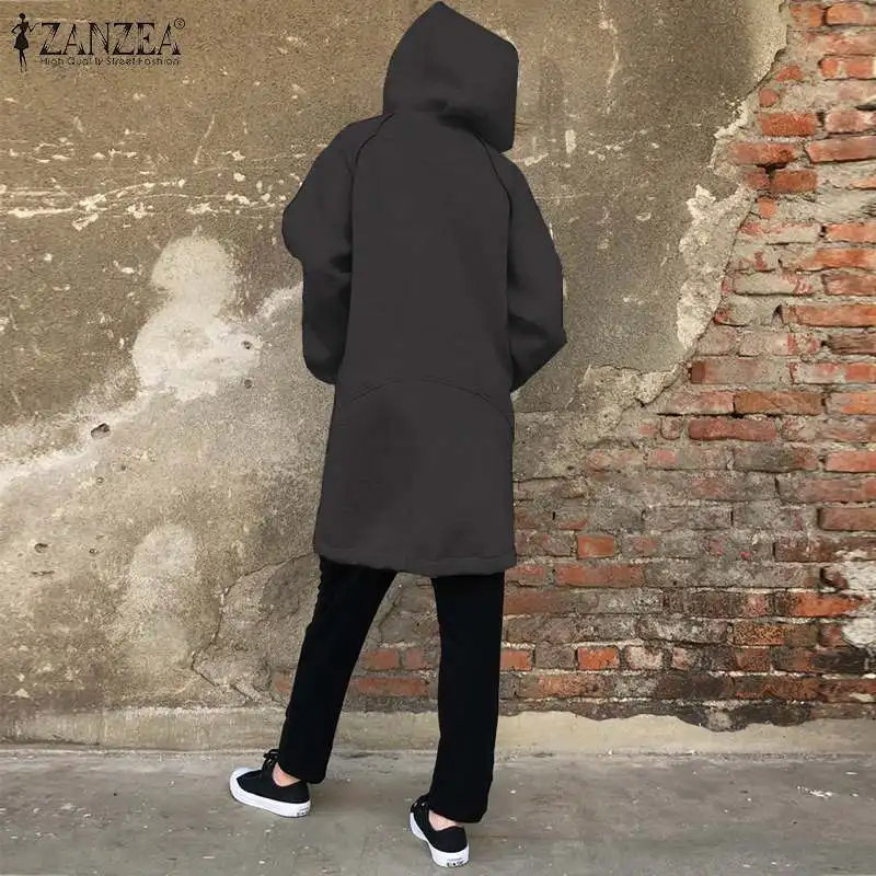 ZANZEA женские толстовки осень теплая толстовка с принтом с капюшоном Sudadera одежда женская пальто куртки пальто 5XL